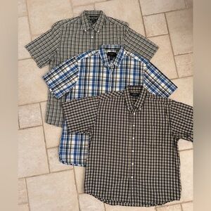 Men's Checkered Short Sleeve Shirts - Black, Blue, Brown, Set of 3